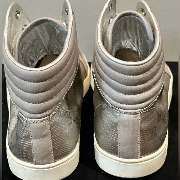 Rare find! Gucci Mens GG Silver Metallic High Top Sneaker - Size 44 EU/11 US - Picture 5 of 14